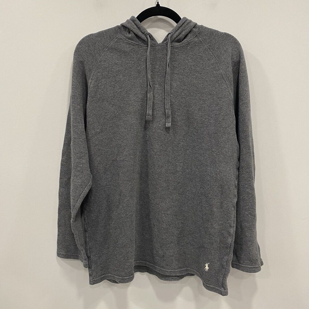 POLO RALPH LAUREN Boy’s XL Gray Waffle Knit Hoodie Thermal Sleep Winter Shirt
